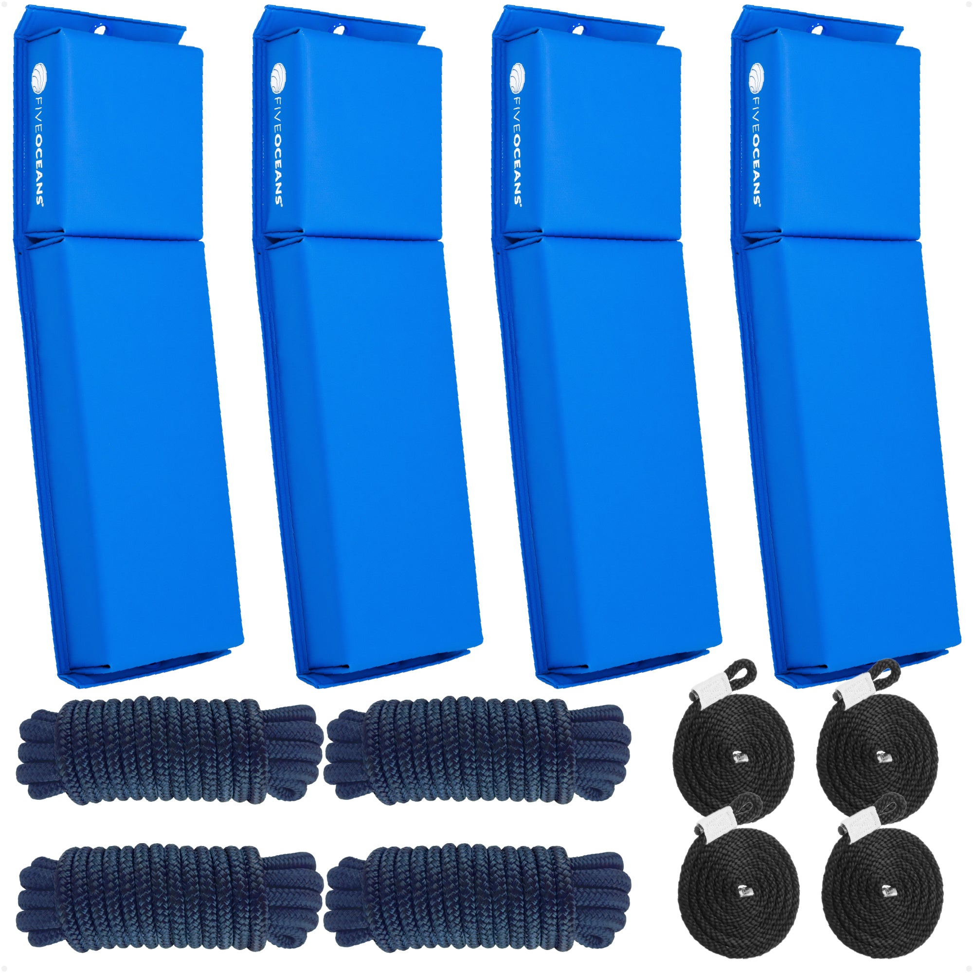 Boat Docking Kit - Blue Flat Fender & Dock Lines, 4-Pack - FO4680-C2 - Five Oceans