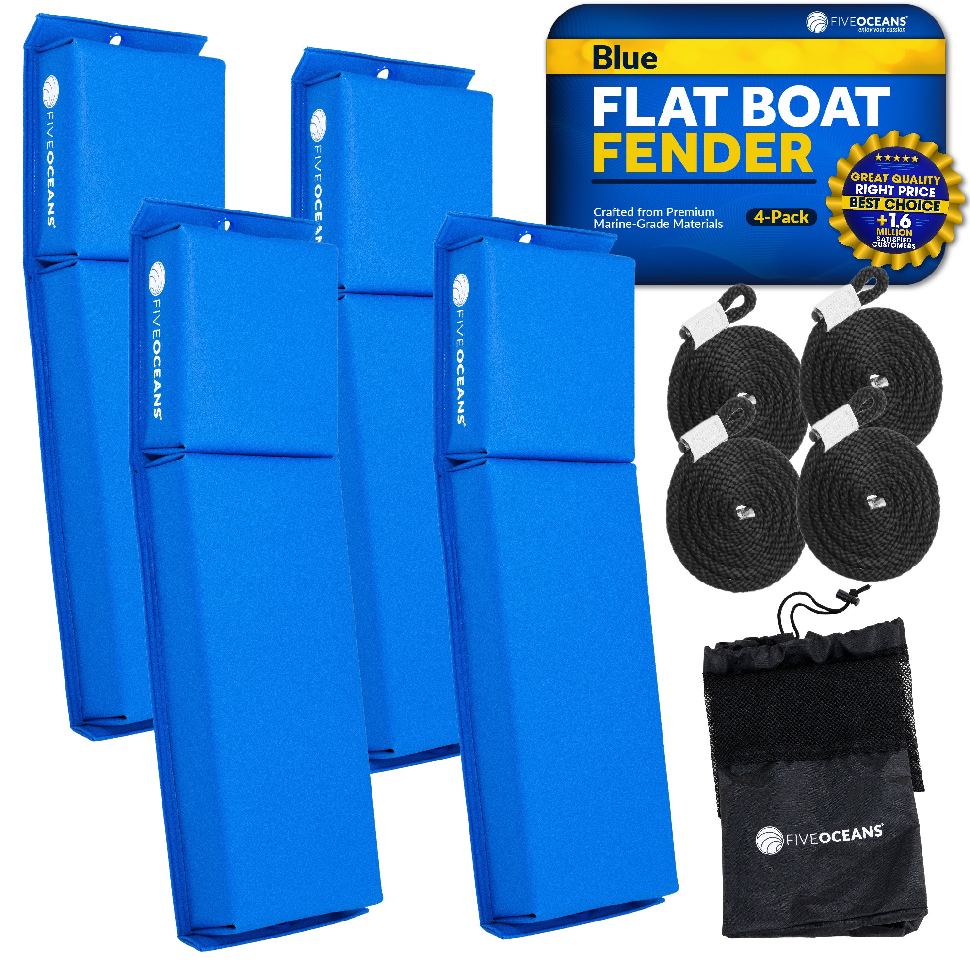 Boat Contour Fender 24" x 6-7/8" x 2-1/2", Blue, 4-Pack - FO4680 - Five Oceans