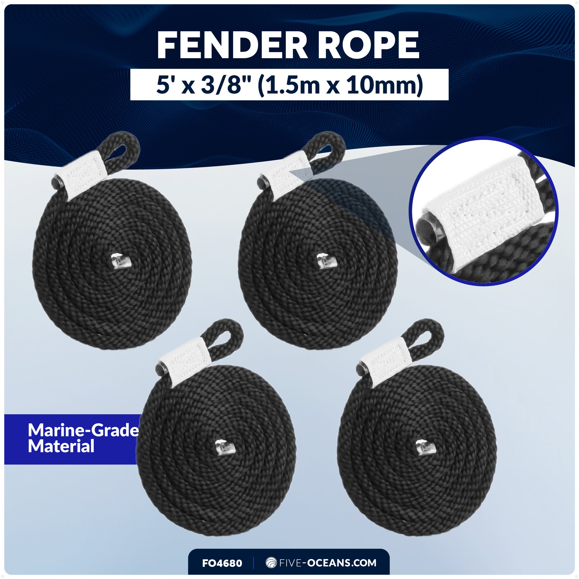Flat Boat Fender 24" x 6-7/8" x 2-1/2", Blue, 4-Pack - FO4680 - Five Oceans