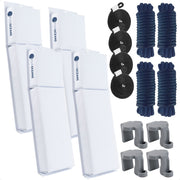Pontoon Docking Kit - 4-Pack White Flat Fender 24" x 6-7/8" x 2-1/2", Dock Lines 1/2" x 15' and Fender Clips - FO4681-C1 - Five Oceans