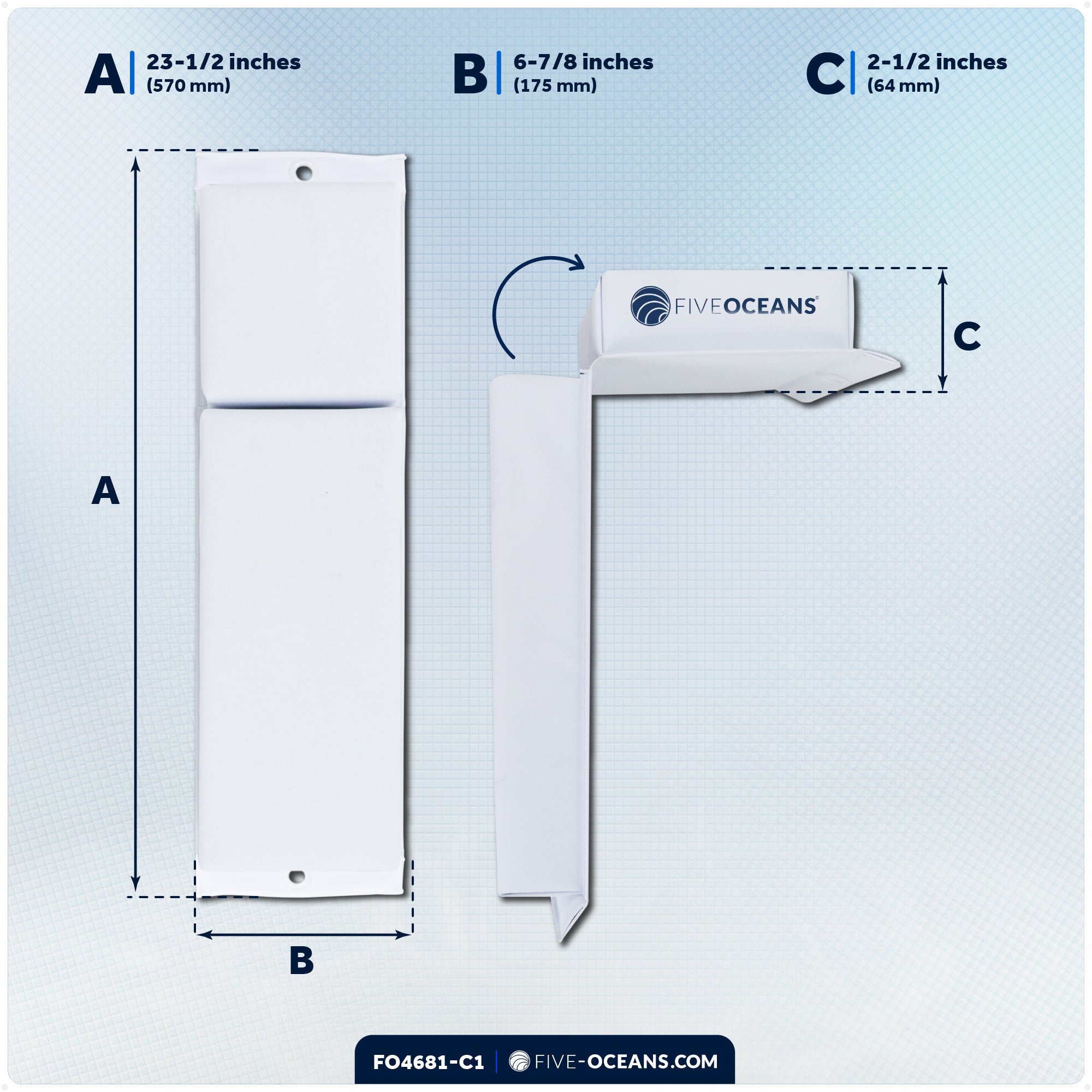 Flat Boat Fender Kit, 4-Pack White 24" x 6-7/8" x 2-1/2", Includes 1/2" x 15' Dock Lines and Fender Clips - FO4681-C1 - Five Oceans