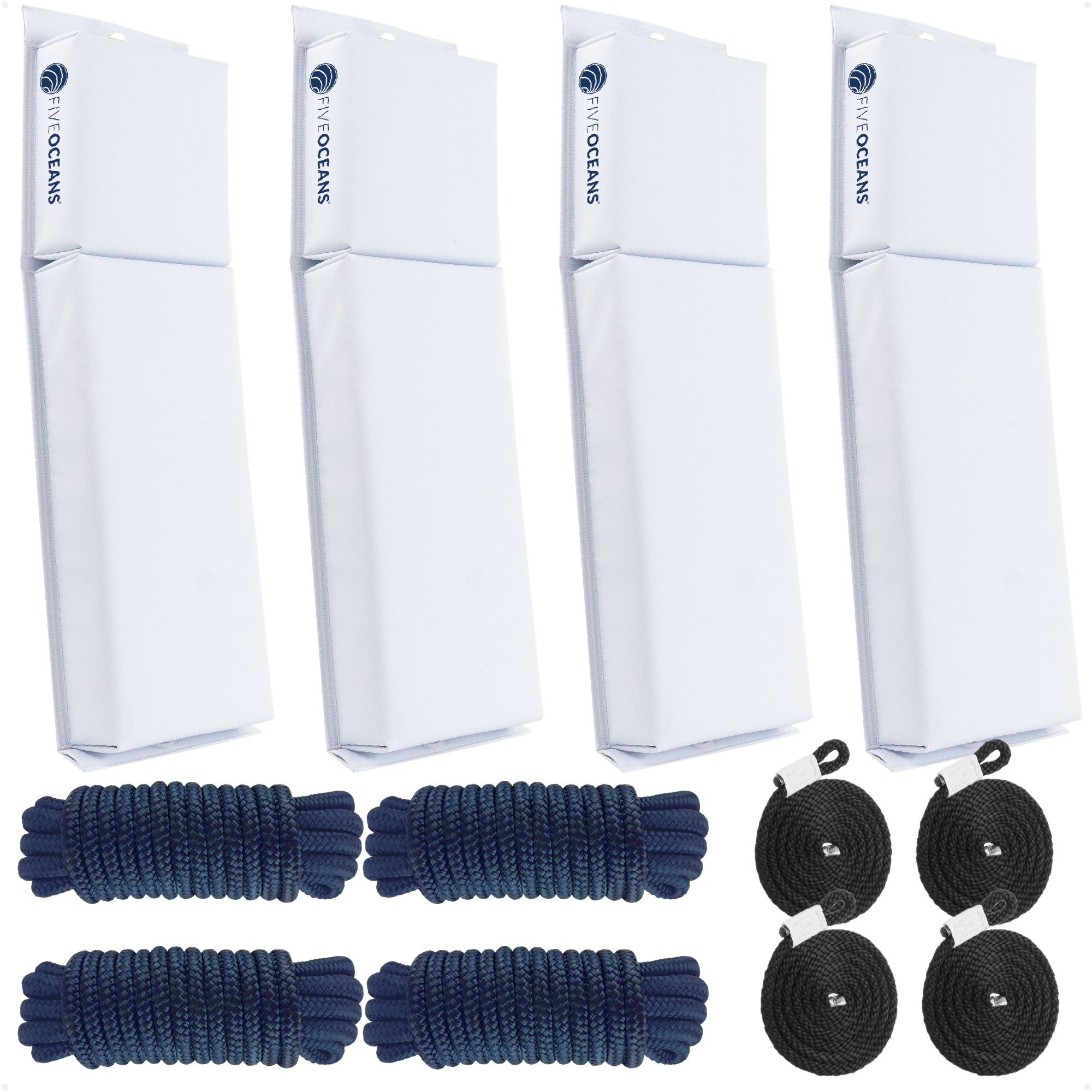 Boat Docking Kit - White Flat Fenders & Dock Lines, 4-Pack - FO4681-C2 - Five Oceans