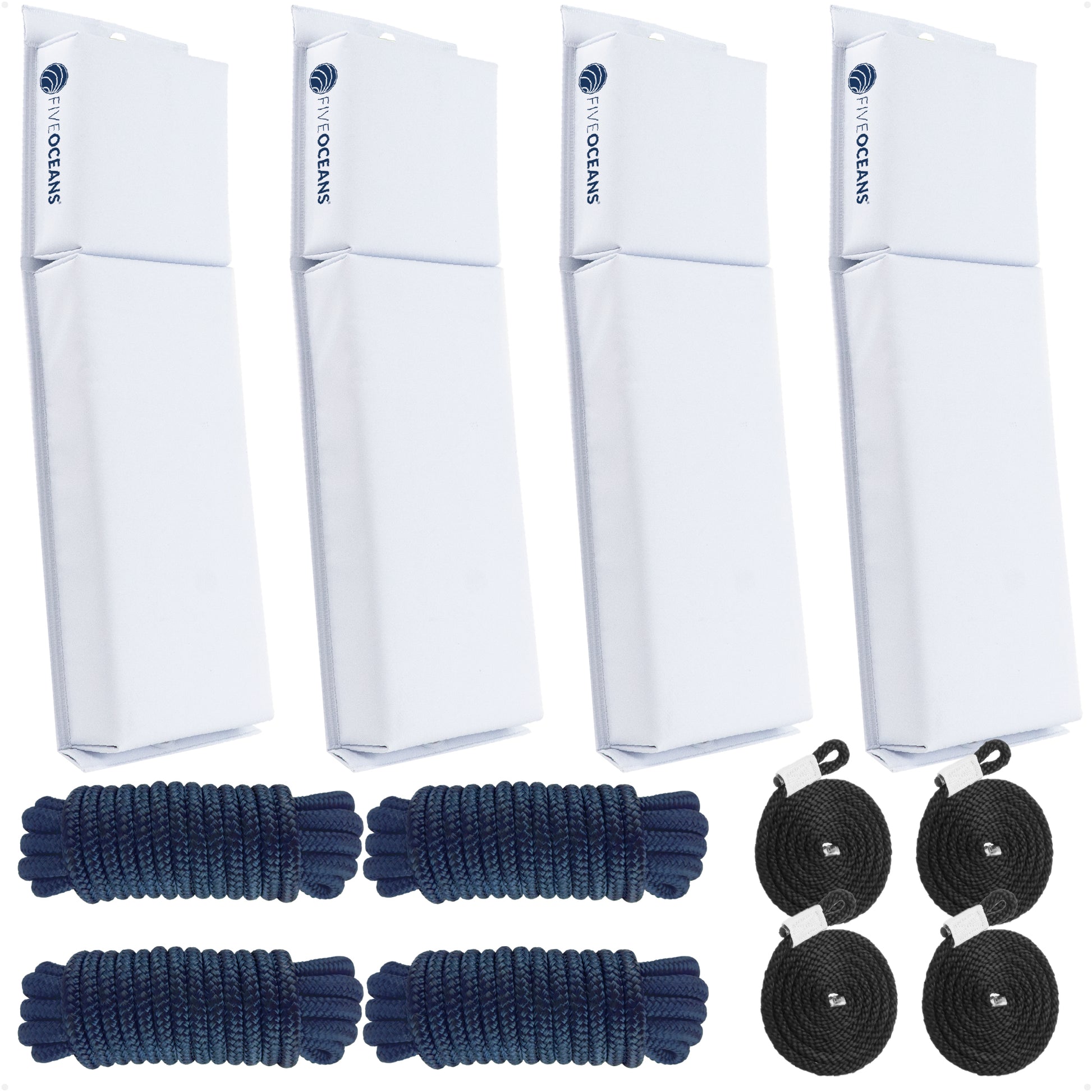 Boat Docking Kit - White Flat Fenders & Dock Lines, 4-Pack - FO4681-C2 - Five Oceans