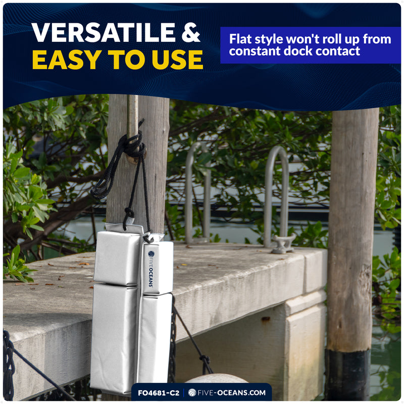 Boat Docking Kit - White Flat Fenders & Dock Lines, 4-Pack - FO4681-C2 - Five Oceans