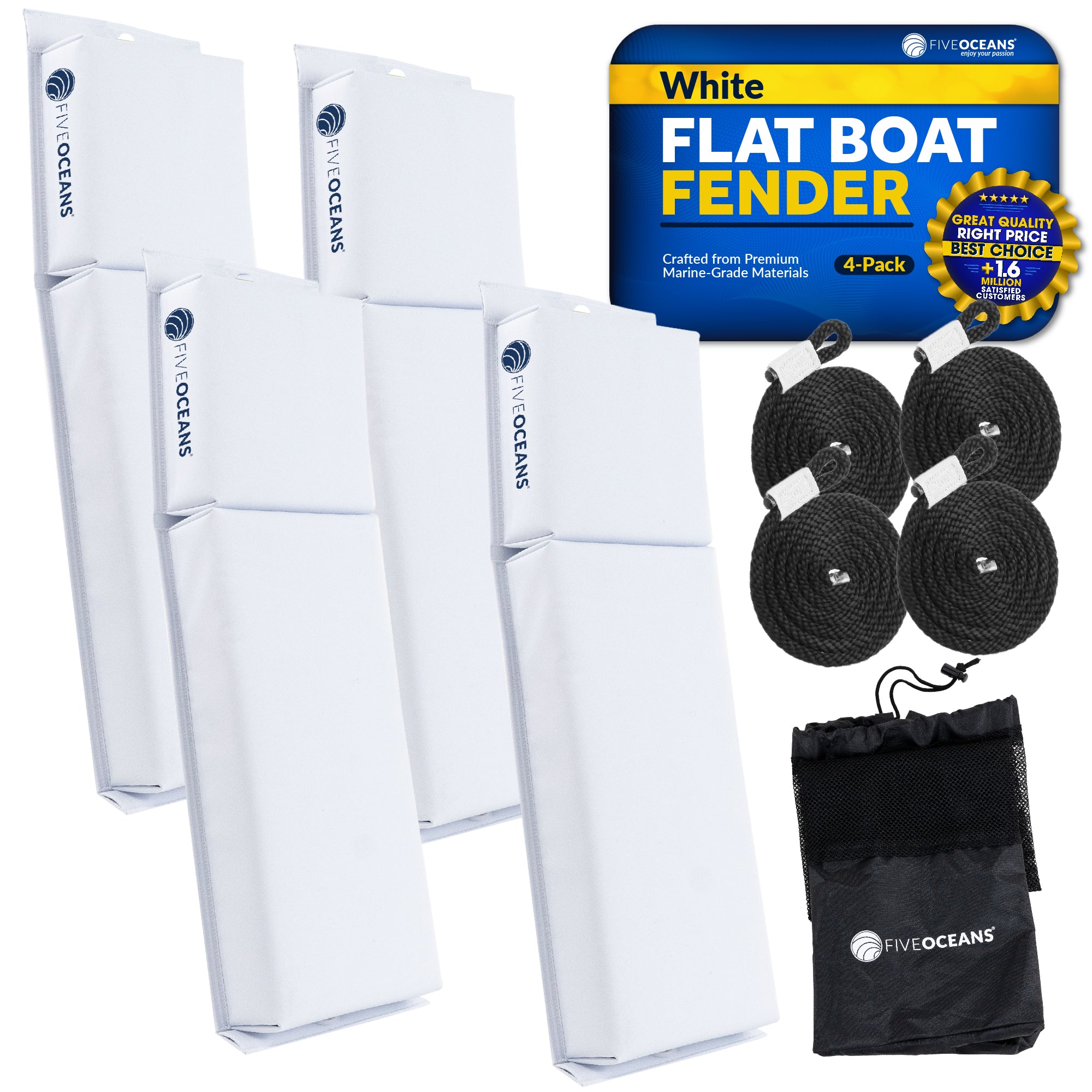 Boat Contour Fender 24" x 6-7/8" x 2-1/2", White, 4-Pack - FO4681 - Five Oceans