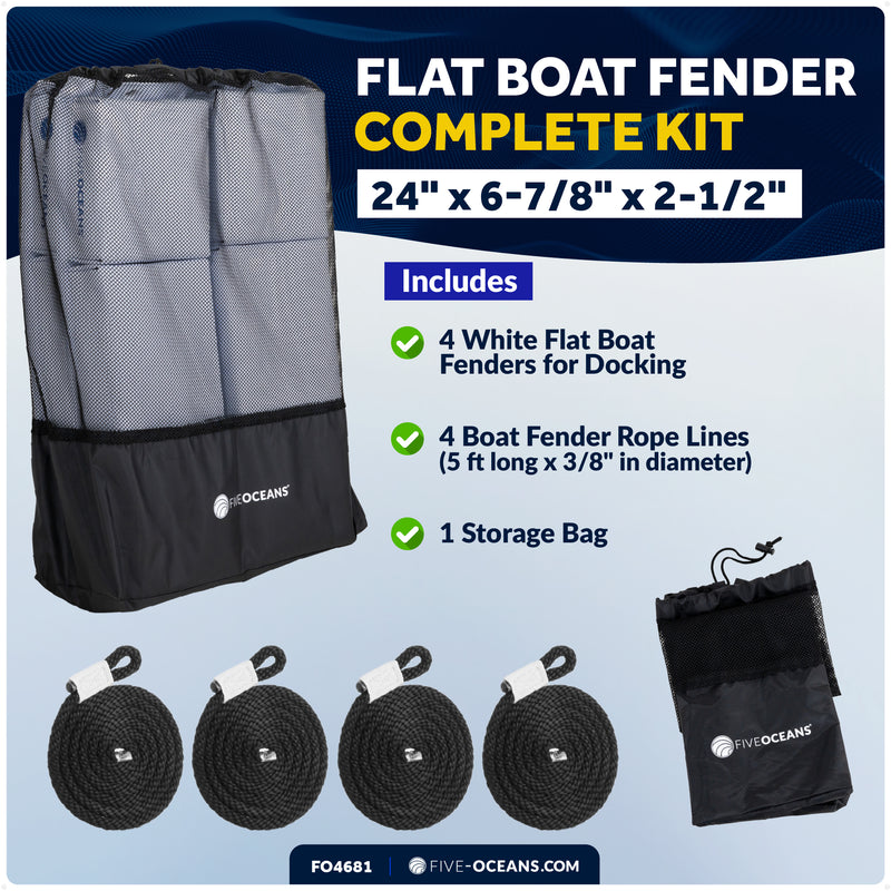 Flat Boat Fenders 24" x 6-7/8" x 2-1/2", White, 4-Pack - FO4681 - Five Oceans