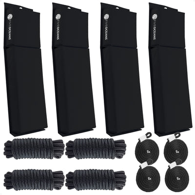 Boat Docking Kit - Black Flat Fenders & Dock Lines, 4-Pack - FO4682-C2 - Five Oceans