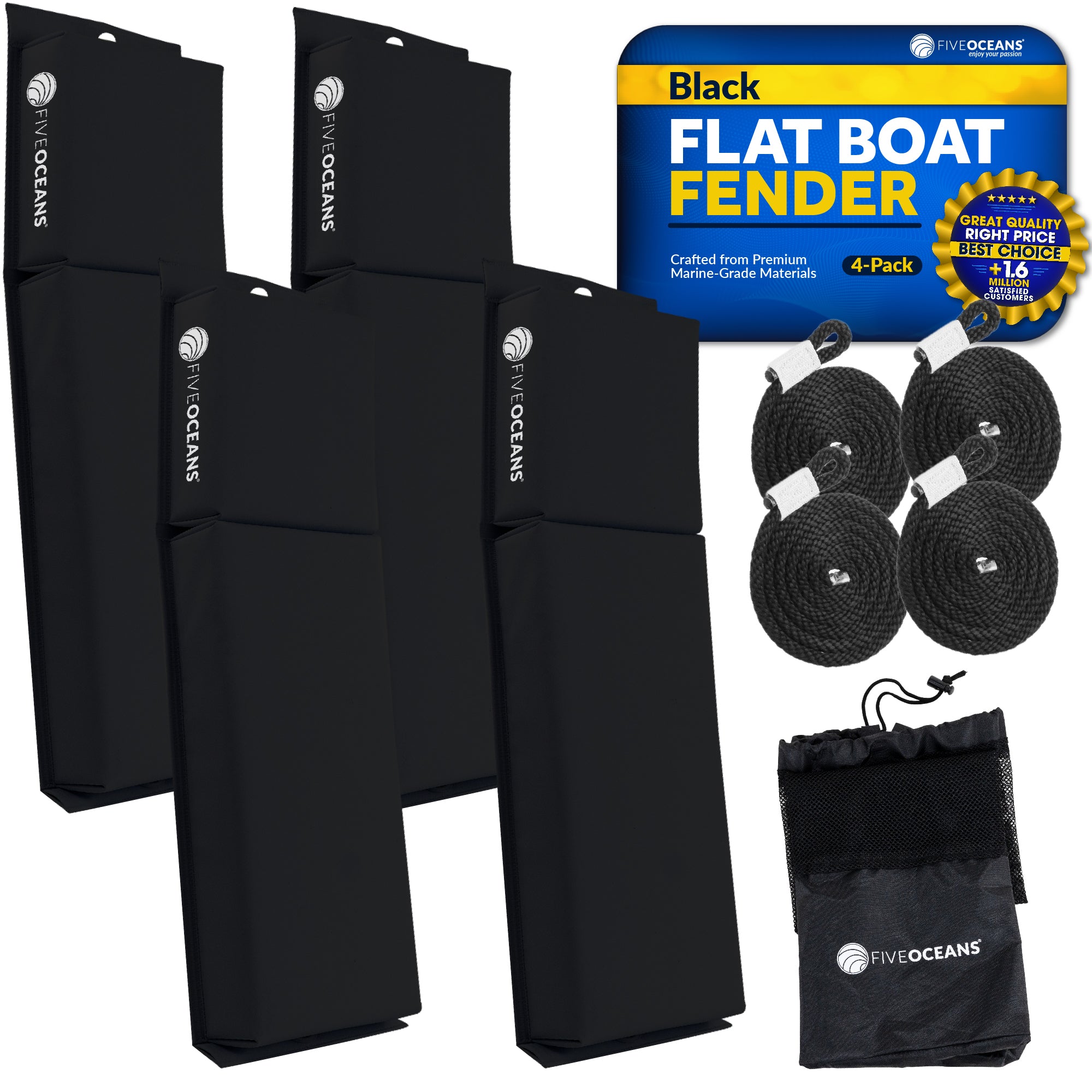 Boat Contour Fender 24" x 6-7/8" x 2-1/2", Black, 4-Pack - FO4682 - Five Oceans