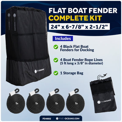 Flat Boat Fenders 24" x 6-7/8" x 2-1/2", Black, 4-Pack - FO4682 - Five Oceans