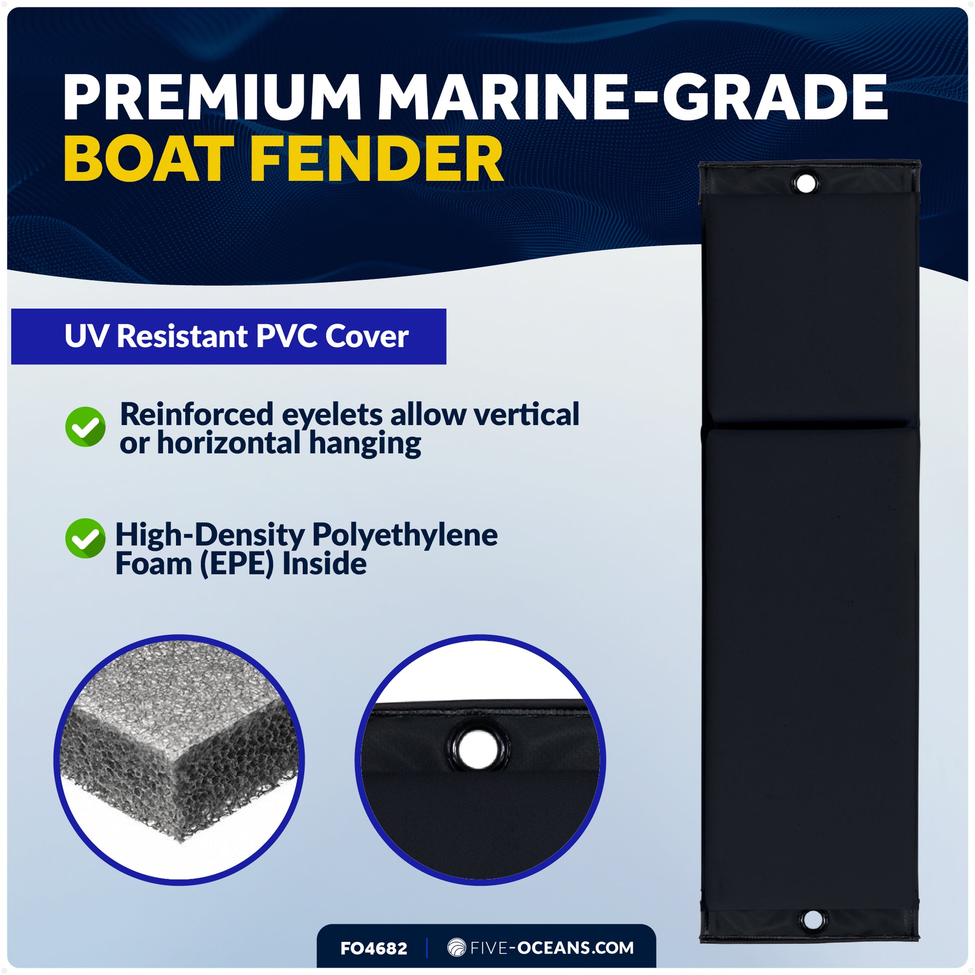 Boat Contour Fender 24" x 6-7/8" x 2-1/2", Black, 4-Pack - FO4682 - Five Oceans