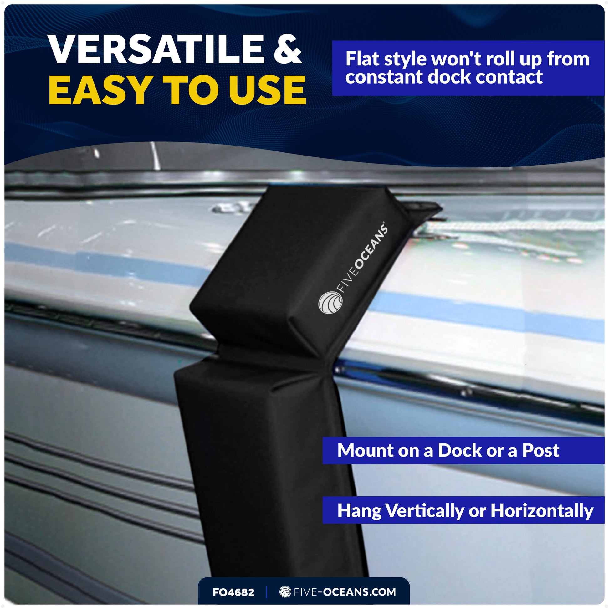 Boat Contour Fender 24" x 6-7/8" x 2-1/2", Black, 4-Pack - FO4682 - Five Oceans