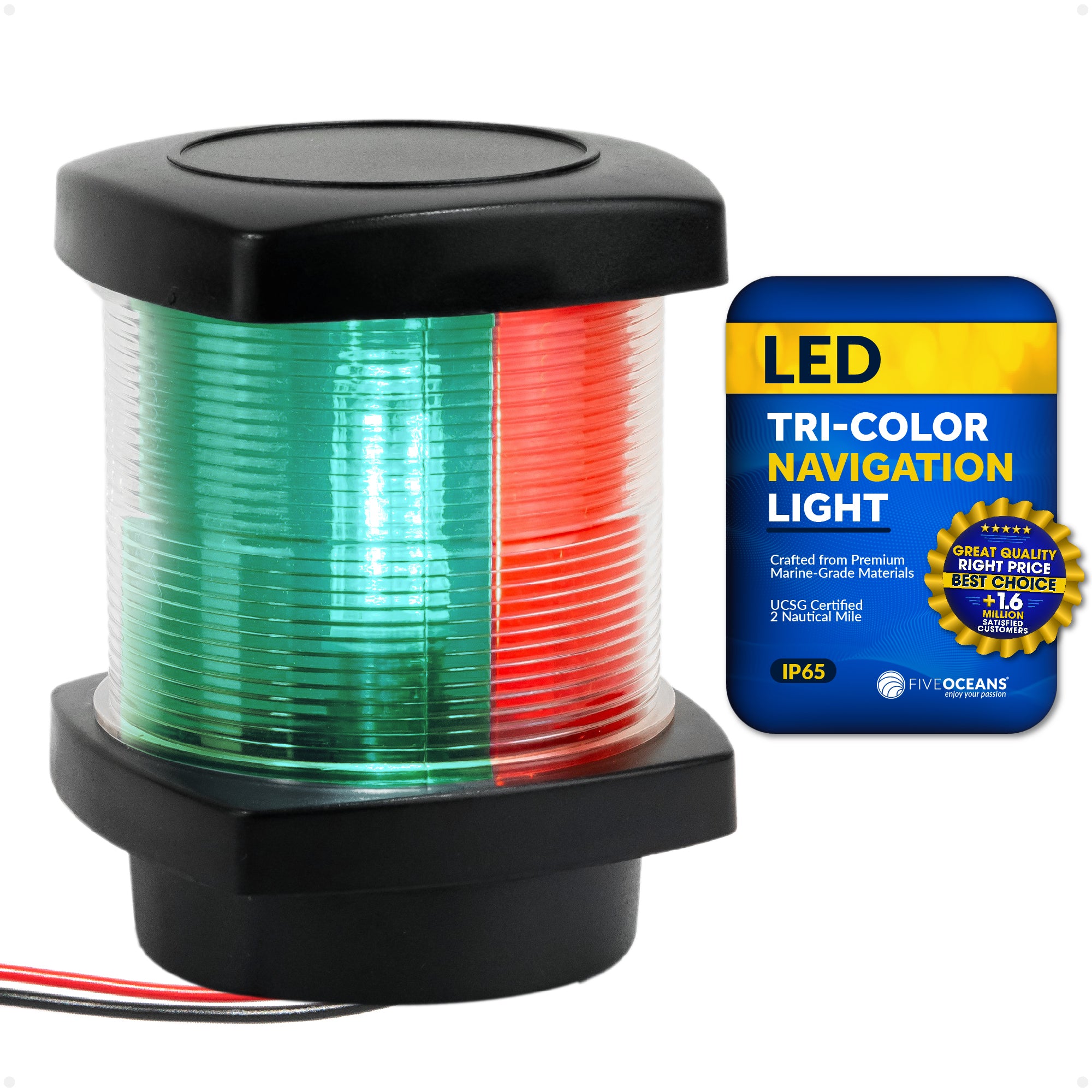 LED Tri-Color Navigation Light, Vertical Mount - FO4684 - Five Oceans