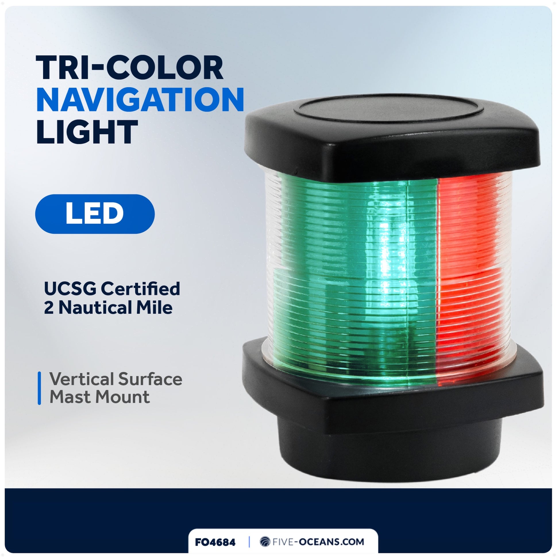 LED Tri-Color Navigation Light, Vertical Mount - FO4684 - Five Oceans