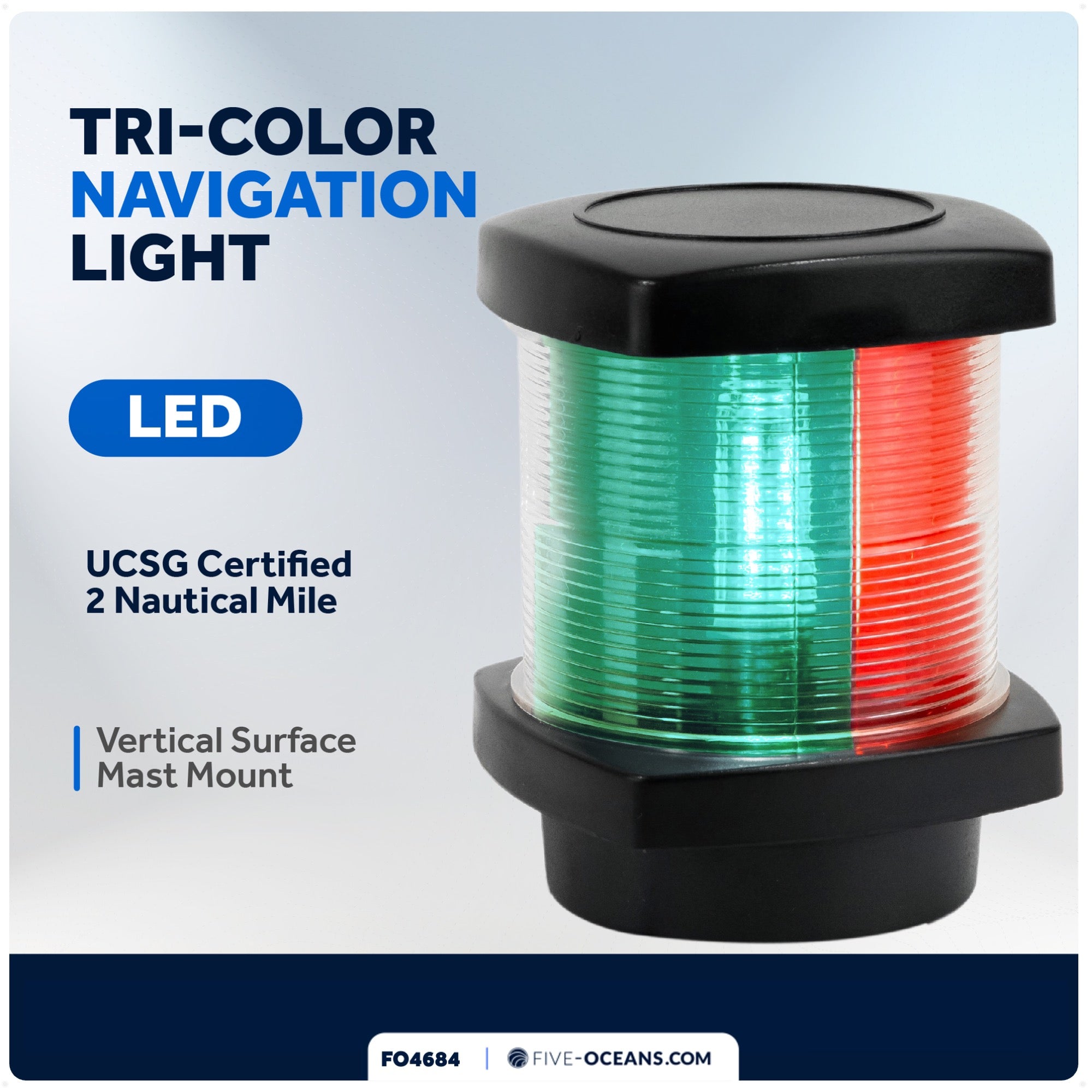 LED Tri-Color Navigation Light, Vertical Mount - FO4684 - Five Oceans
