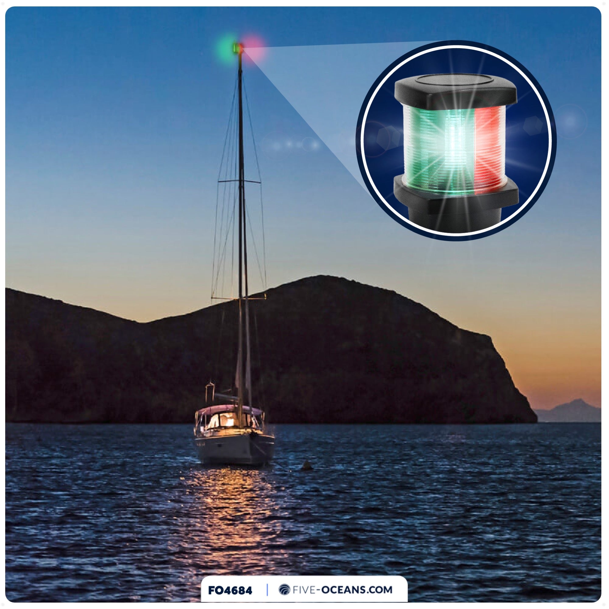 LED Tri-Color Navigation Light, Vertical Mount - FO4684 - Five Oceans