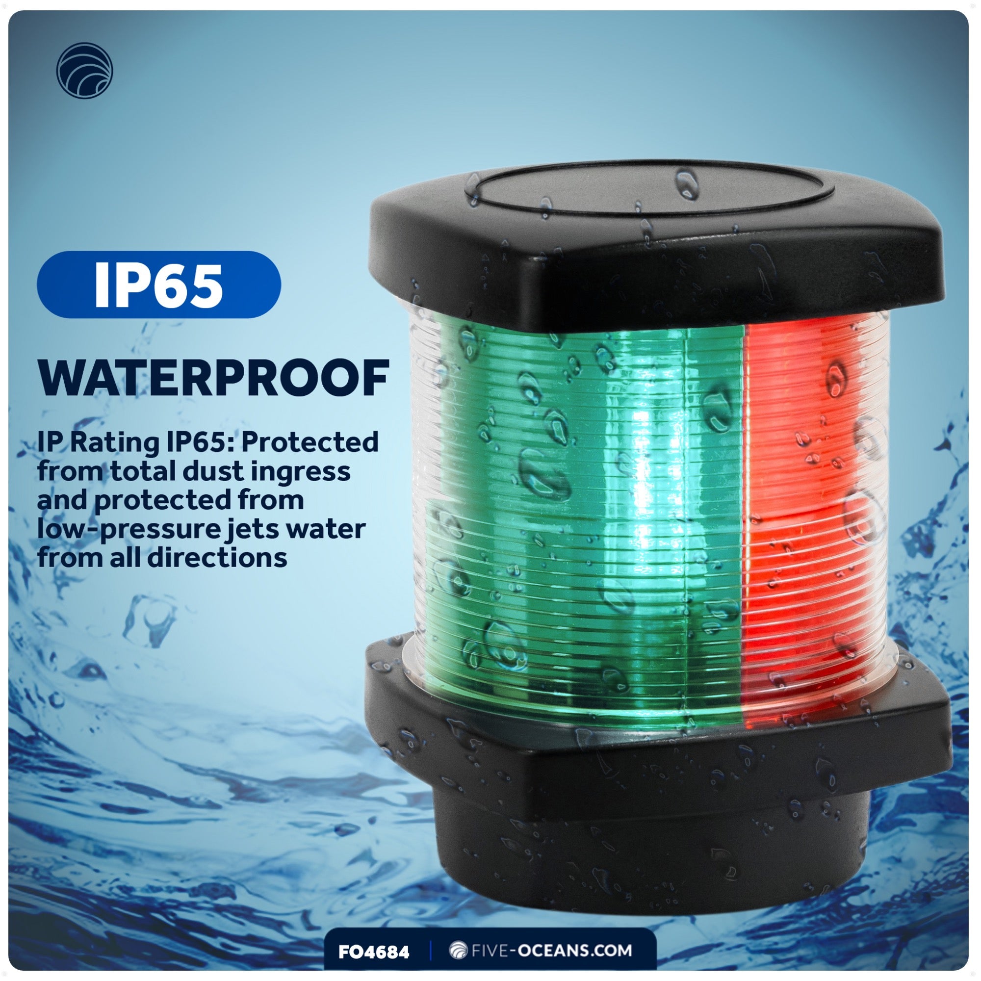 LED Tri-Color Navigation Light, Vertical Mount - FO4684 - Five Oceans