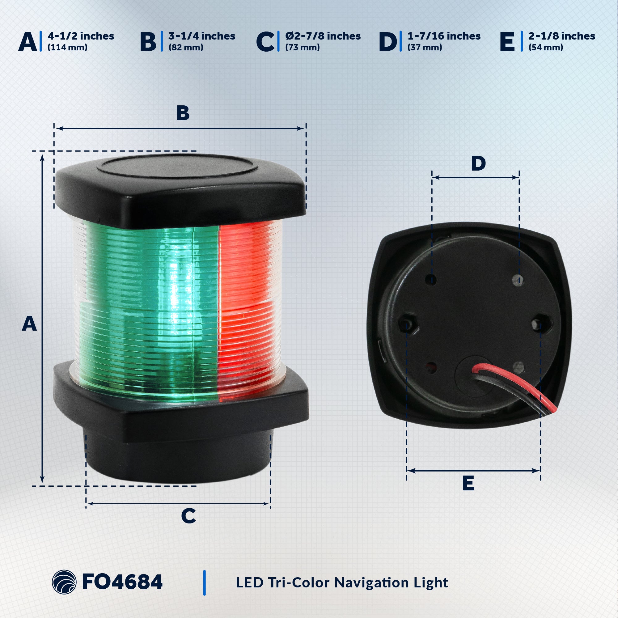 LED Tri-Color Navigation Light, Vertical Mount - FO4684 - Five Oceans