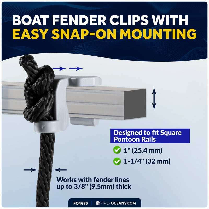 Pontoon Fender Clips for 1" - 1-1/4" Square Rails, 4-Pack - FO4685 - Five Oceans