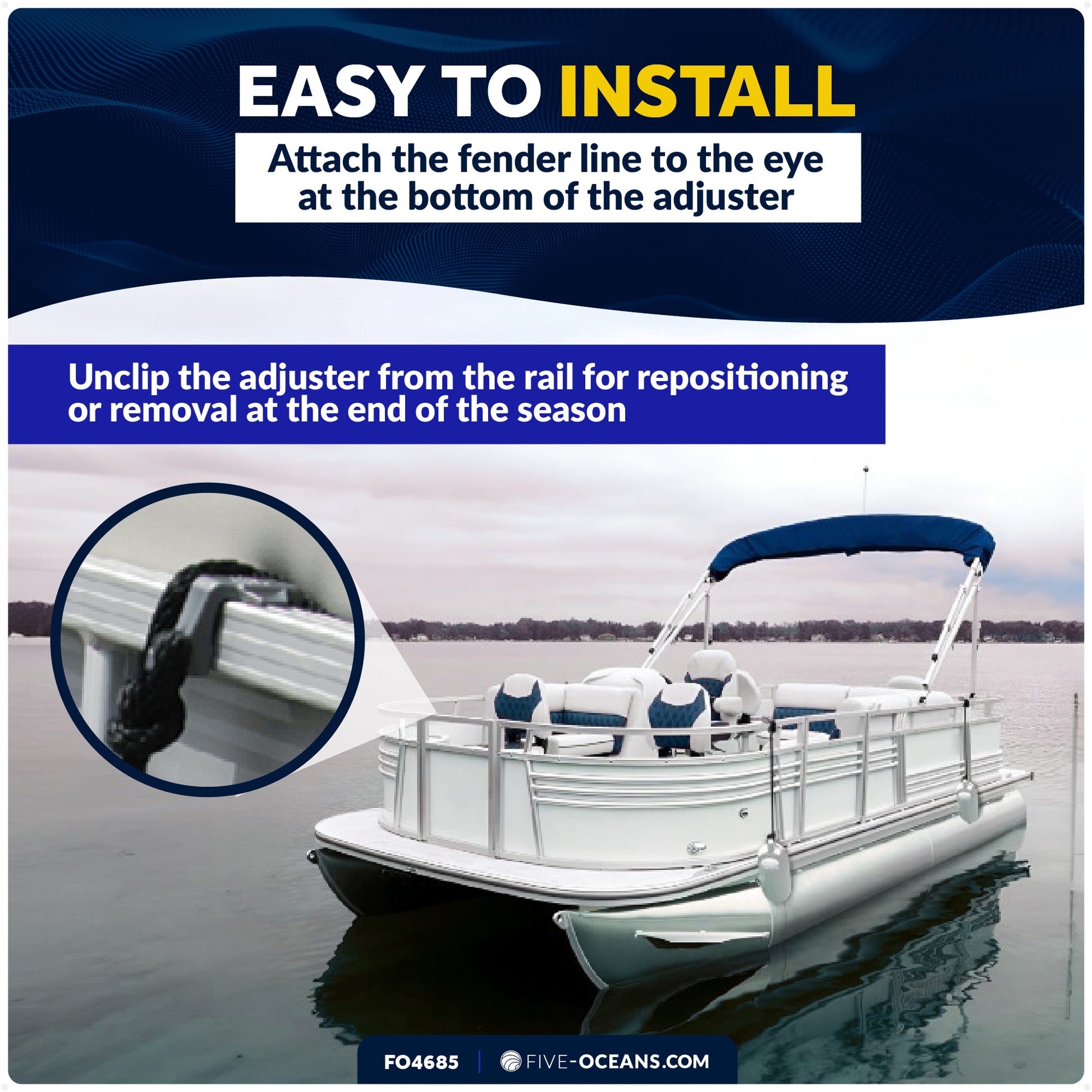 Boat Fender Clips, Suitable for 1" and 1-1/4" Square Rails, 4-Pack - FO4685 - Five Oceans