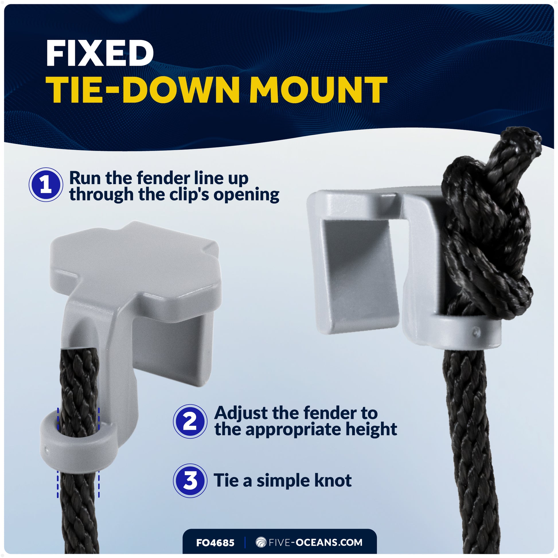 Boat Fender Clips, Suitable for 1" and 1-1/4" Square Rails, 4-Pack - FO4685 - Five Oceans