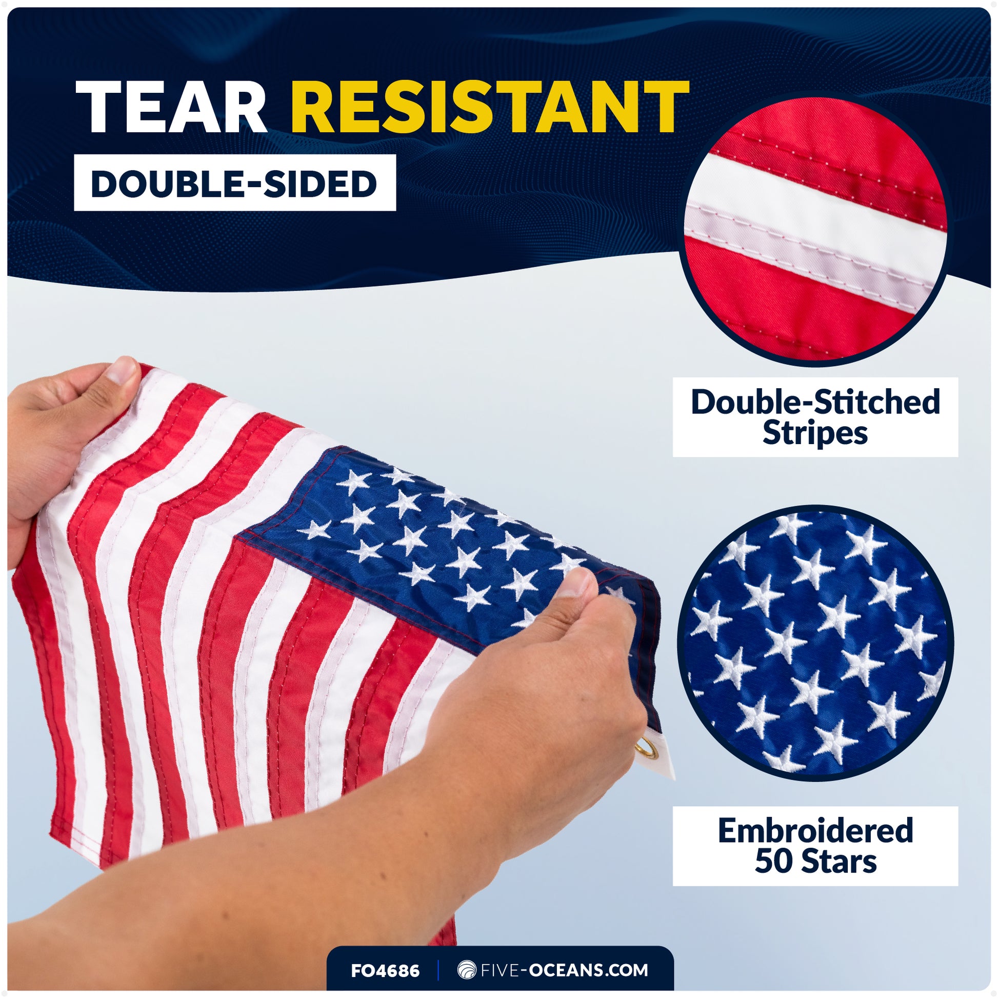 Boat Flag Pole Kit with American Flag 12"x 18"- FO4686 - Five Oceans