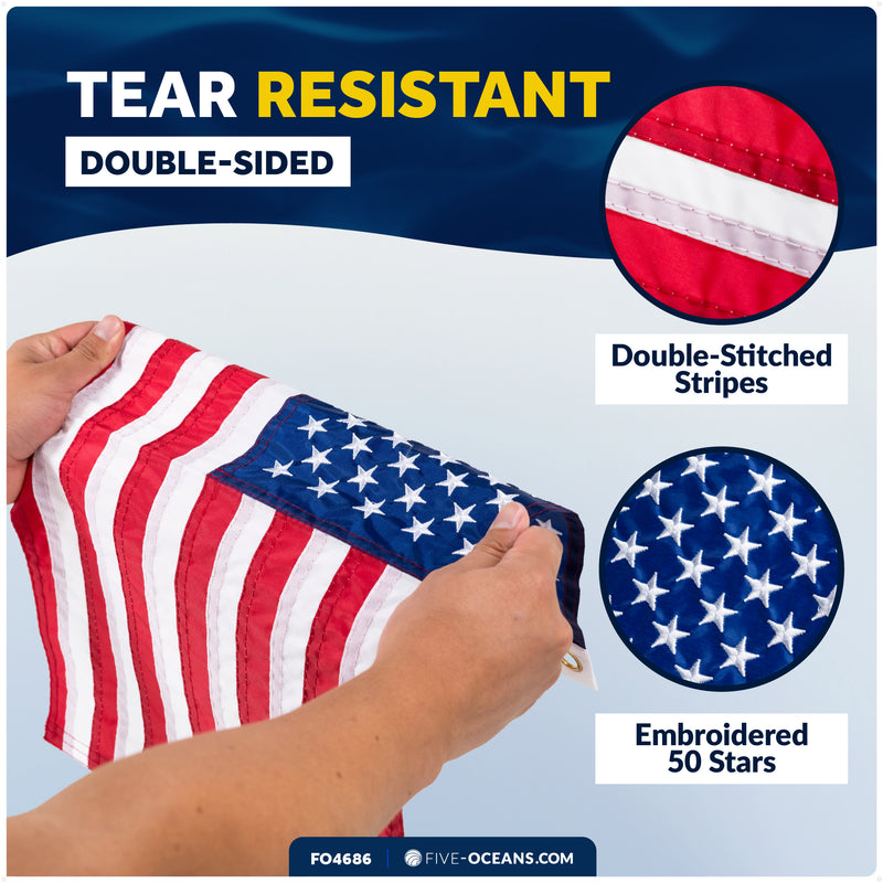 12" x 18" U.S. 50-Star Flag Kit with Flat Surface Mount - FO4686 - Five Oceans