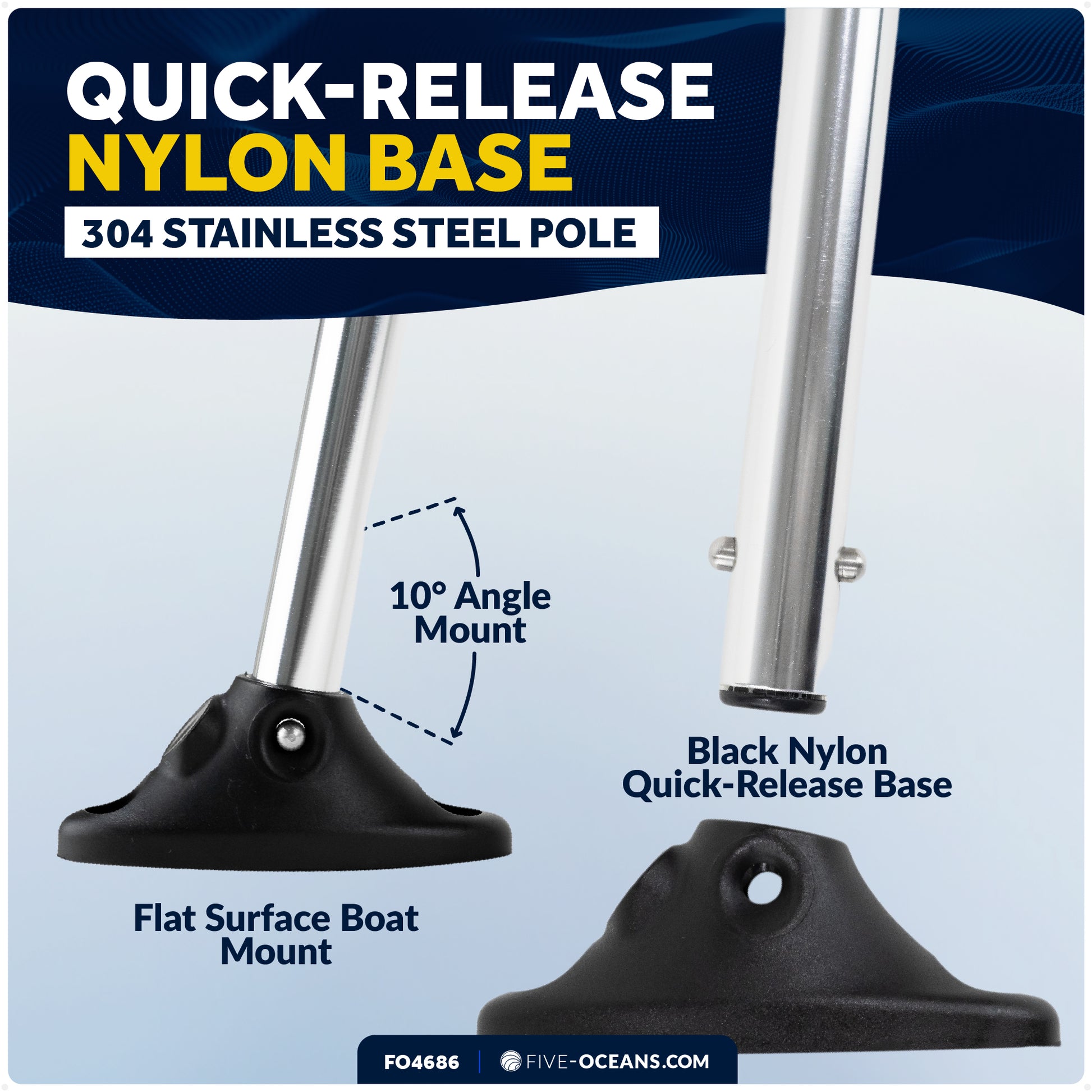 Boat Flag Pole Kit with American Flag 12"x 18"- FO4686 - Five Oceans