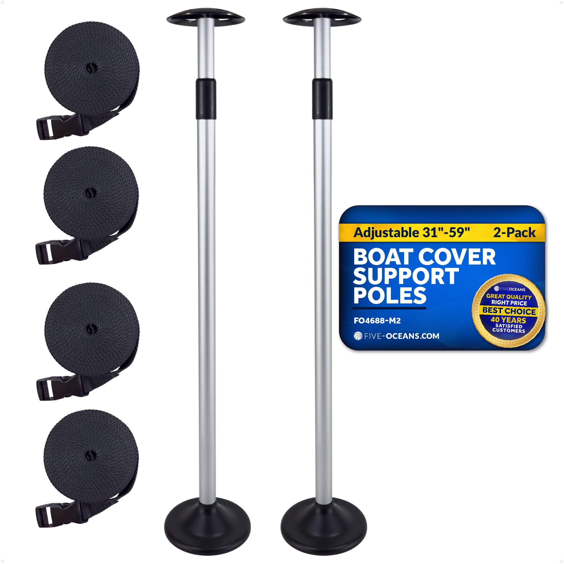 Boat Cover Support Poles, Adjustable 31"-59", 2-Pack - FO4688-M2 - Five Oceans