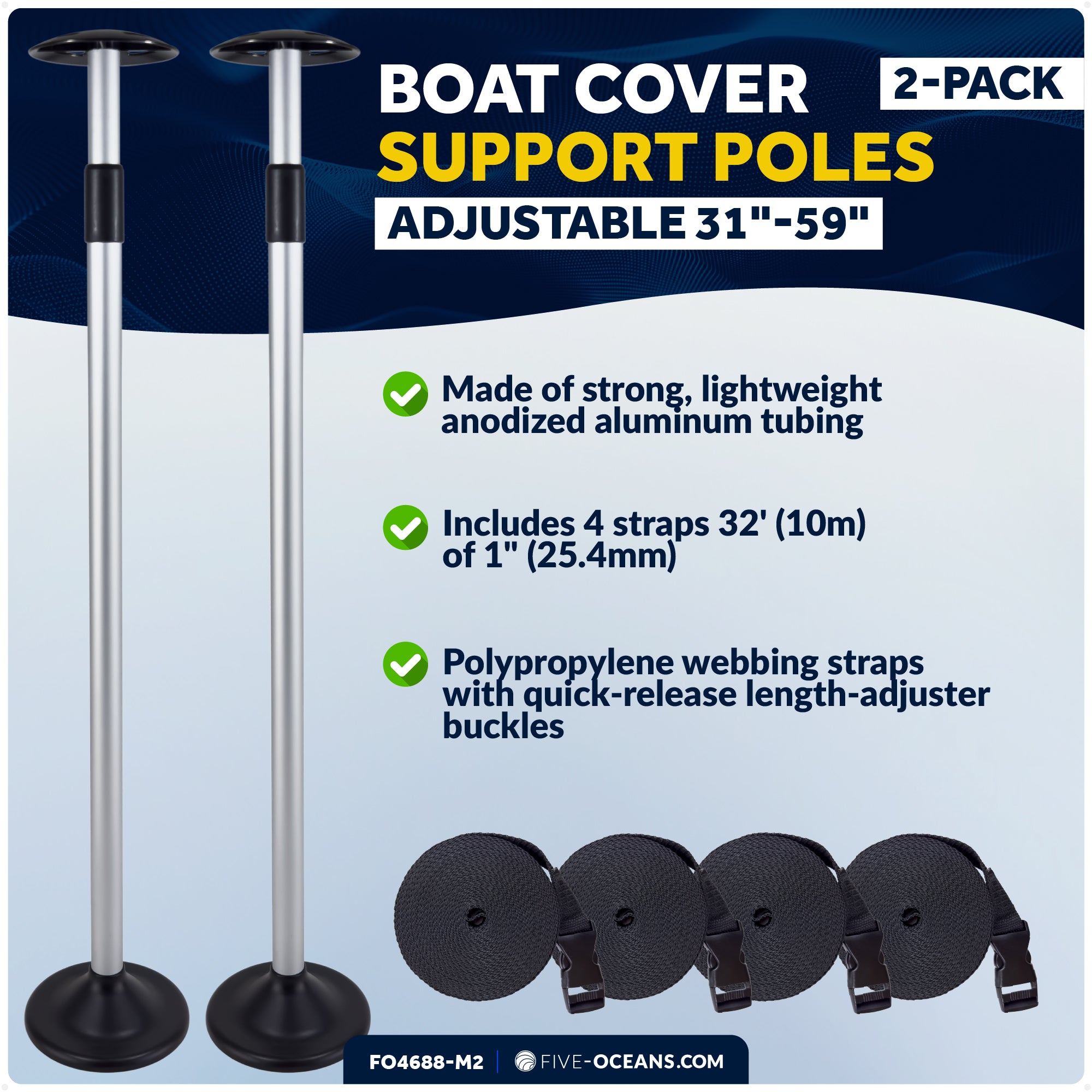 Boat Cover Support Poles, Adjustable 31"-59", 2-Pack - FO4688-M2