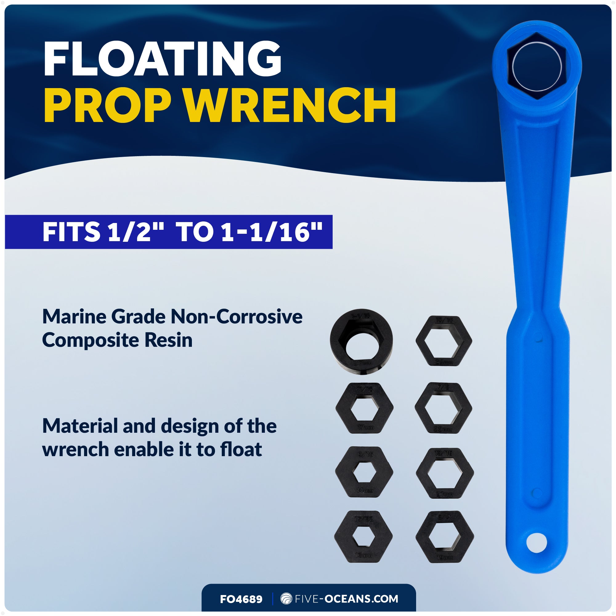 Universal Floating Prop Wrench Kit with Multiple Sockets, Blue - FO4689 - Five Oceans