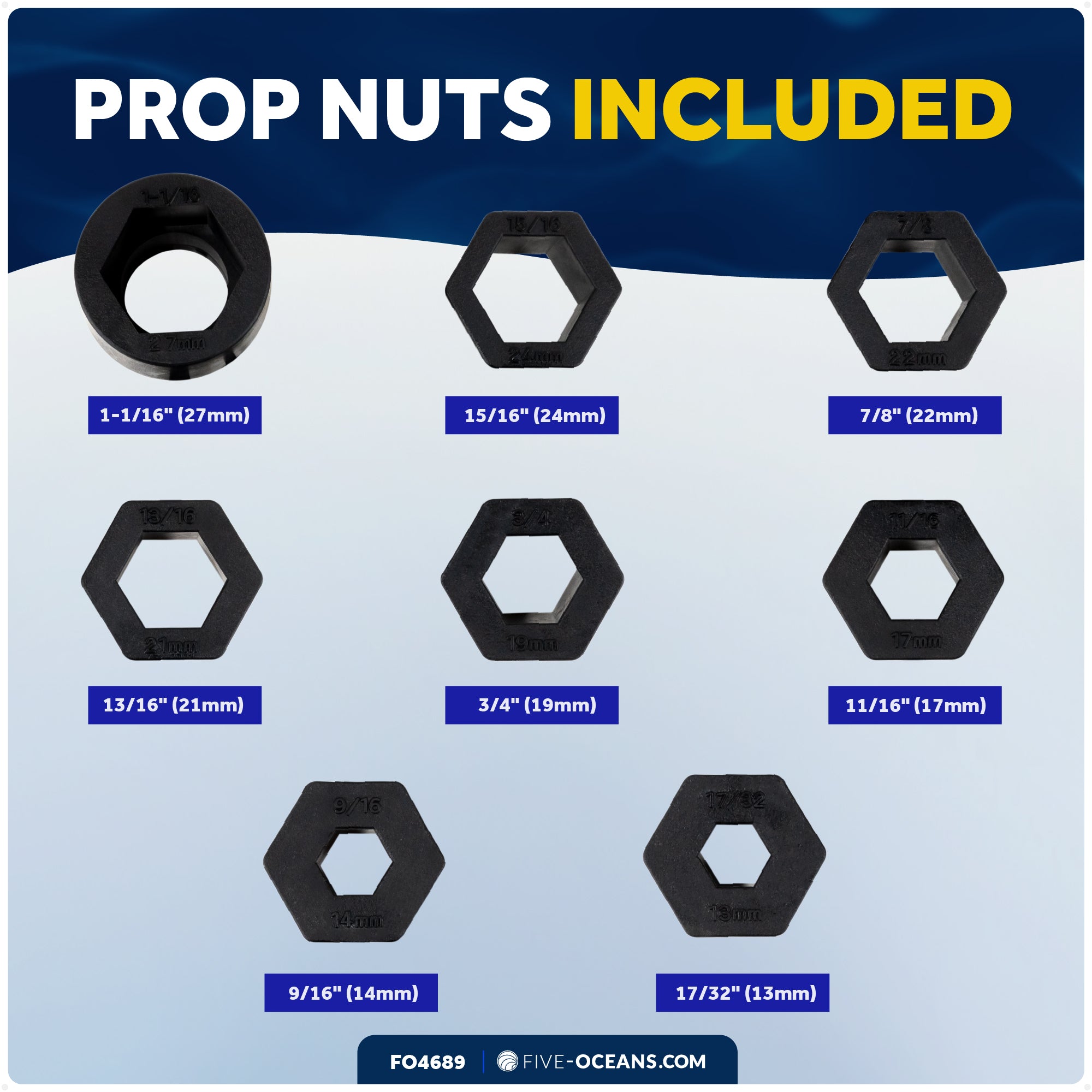 Universal Floating Prop Wrench Kit with Multiple Sockets, Blue - FO4689 - Five Oceans