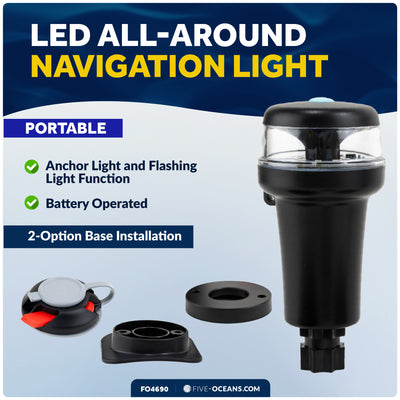 LED Anchor & Signal Flashlight Navigation Lights, Battery-Powered - 2NM