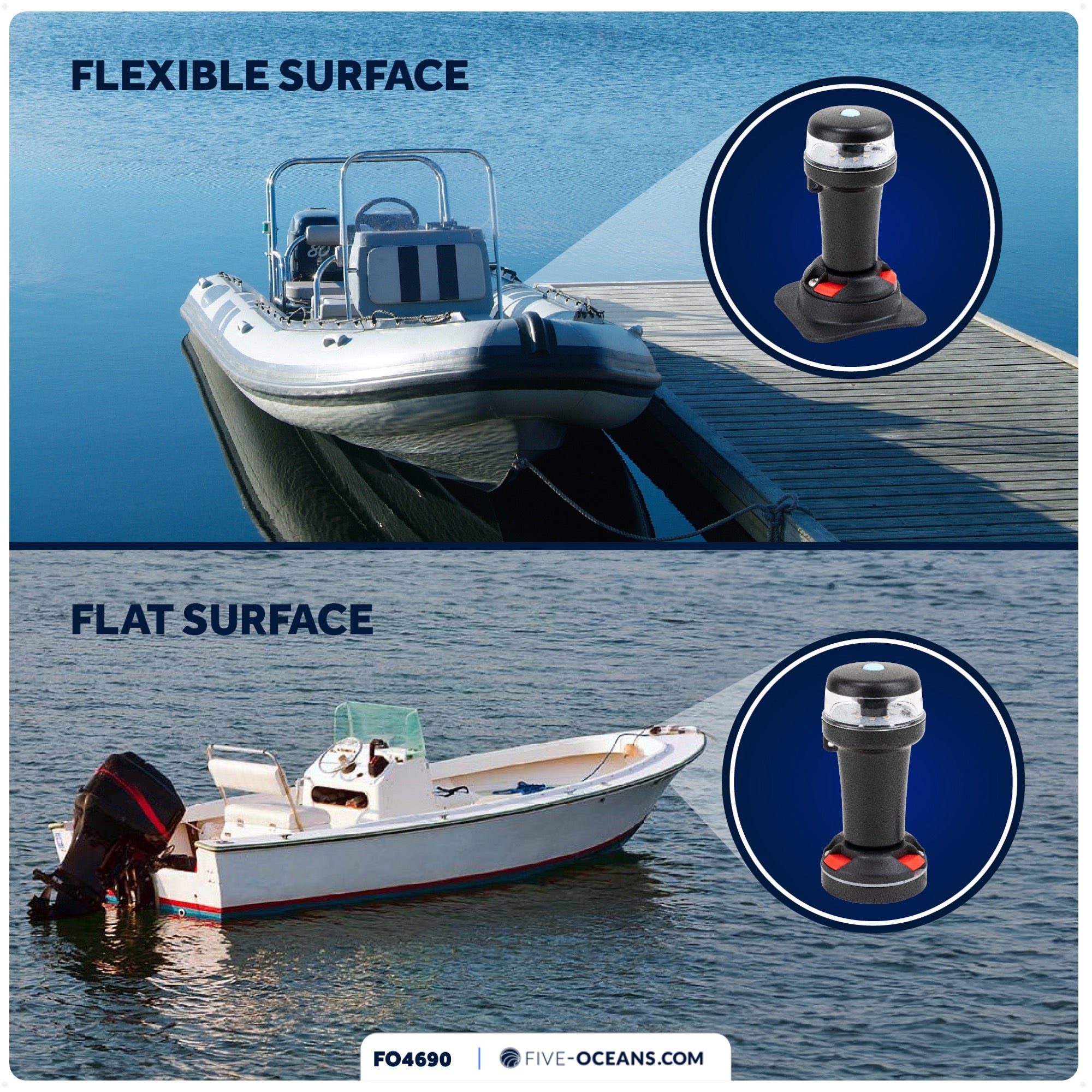 LED Anchor & Signal Flashlight Navigation Lights, Battery-Powered - 2NM - FO4690 - Five Oceans