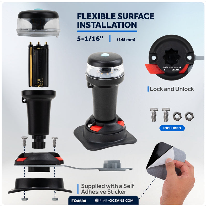 LED Anchor & Signal Flashlight Navigation Lights, Battery-Powered - 2NM - FO4690 - Five Oceans