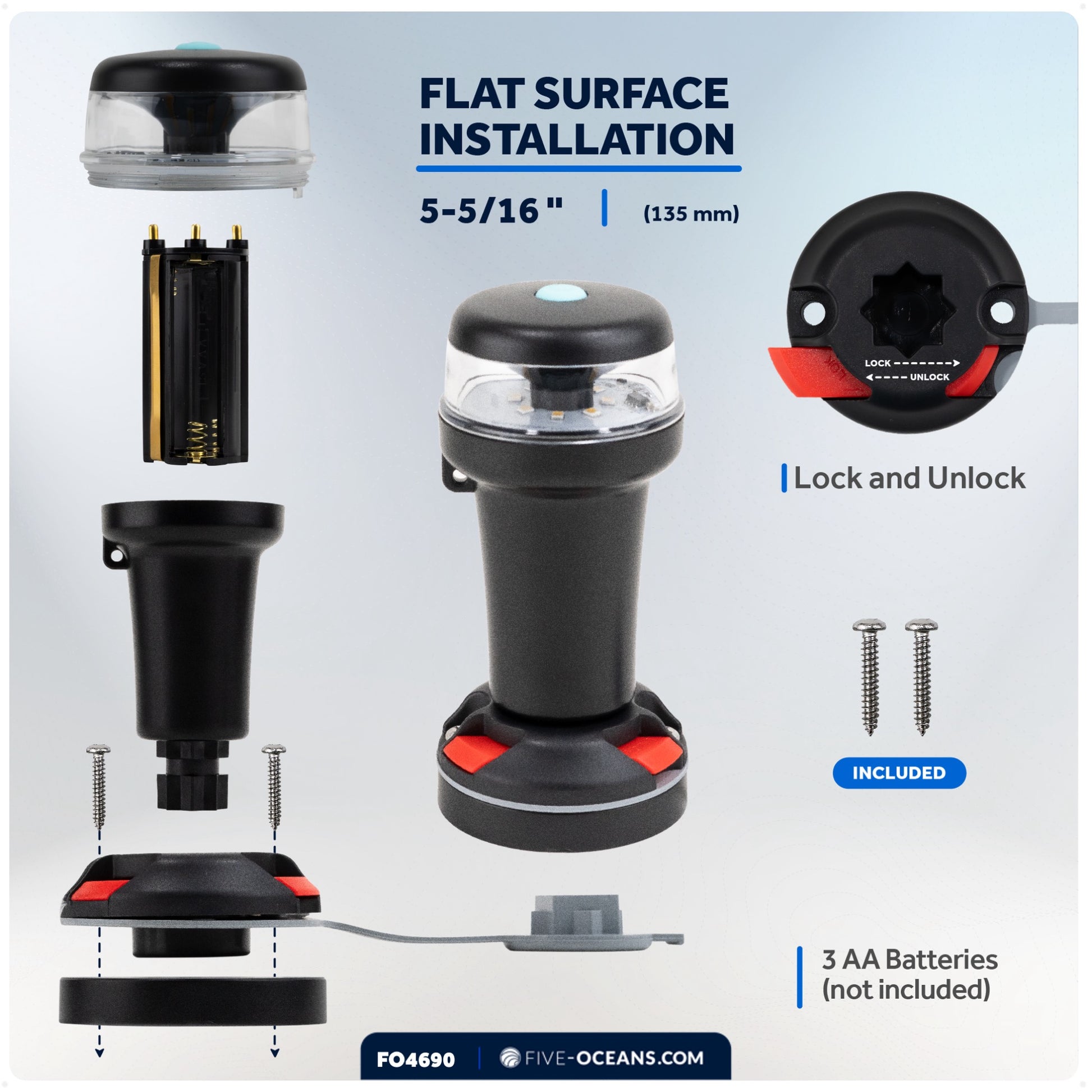 Portable Navigation Lights, LED All-Around Anchor Signal Flashlight - FO4690 - Five Oceans