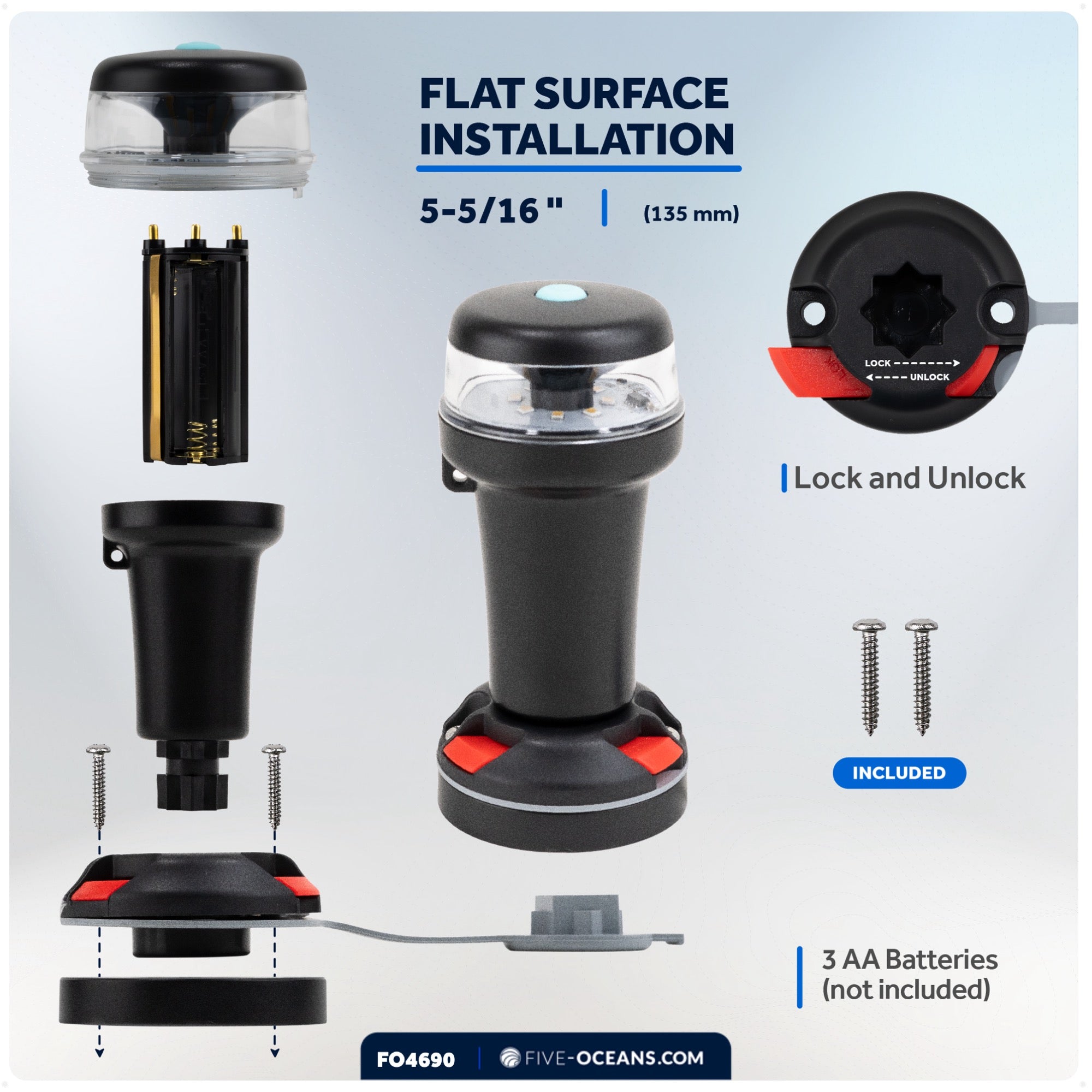 Portable Navigation Lights, LED All-Around Anchor Signal Flashlight - FO4690 - Five Oceans