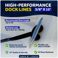 3/8" x 15' Dock Lines, Black, Double Braid Nylon, 8-Pack