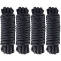 3/8" x 15' Dock Lines, Black, Double Braid Nylon, 4-Pack