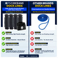 3/8" x 15' Dock Lines, Black, Double Braid Nylon, 4-Pack