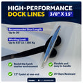 3/8" x 15' Dock Lines, Black, Double Braid Nylon, 4-Pack