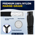 3/8" x 15' Dock Lines, Black, Double Braid Nylon, 4-Pack