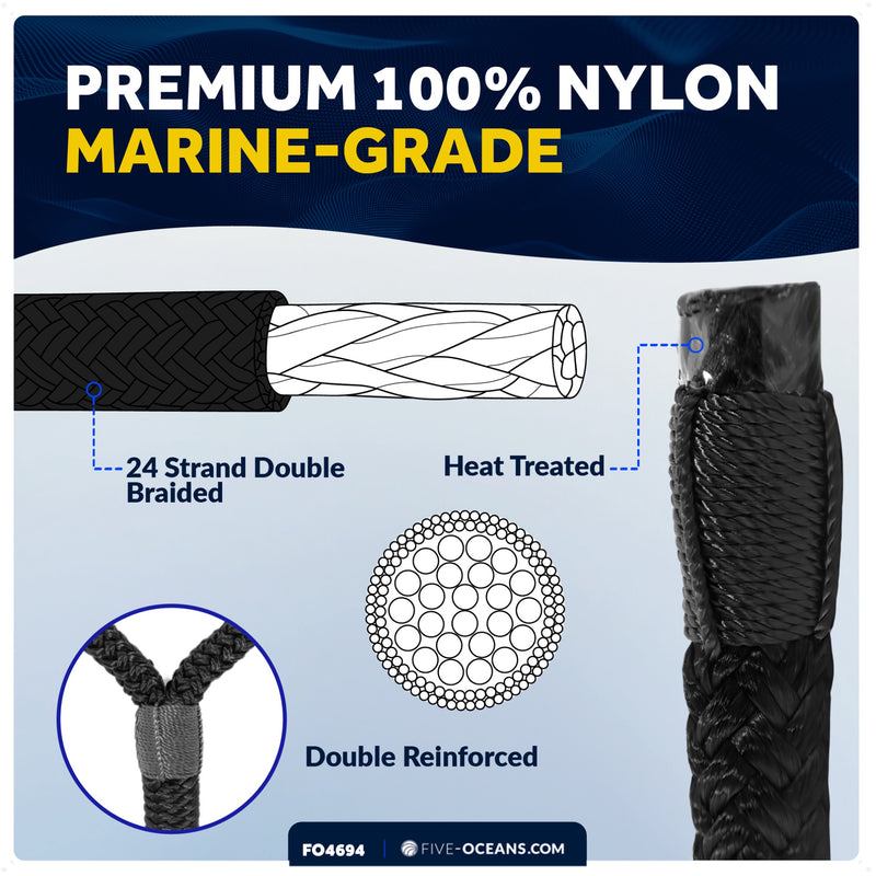 3/8" x 15' Dock Lines, Black, Double Braid Nylon, 4-Pack