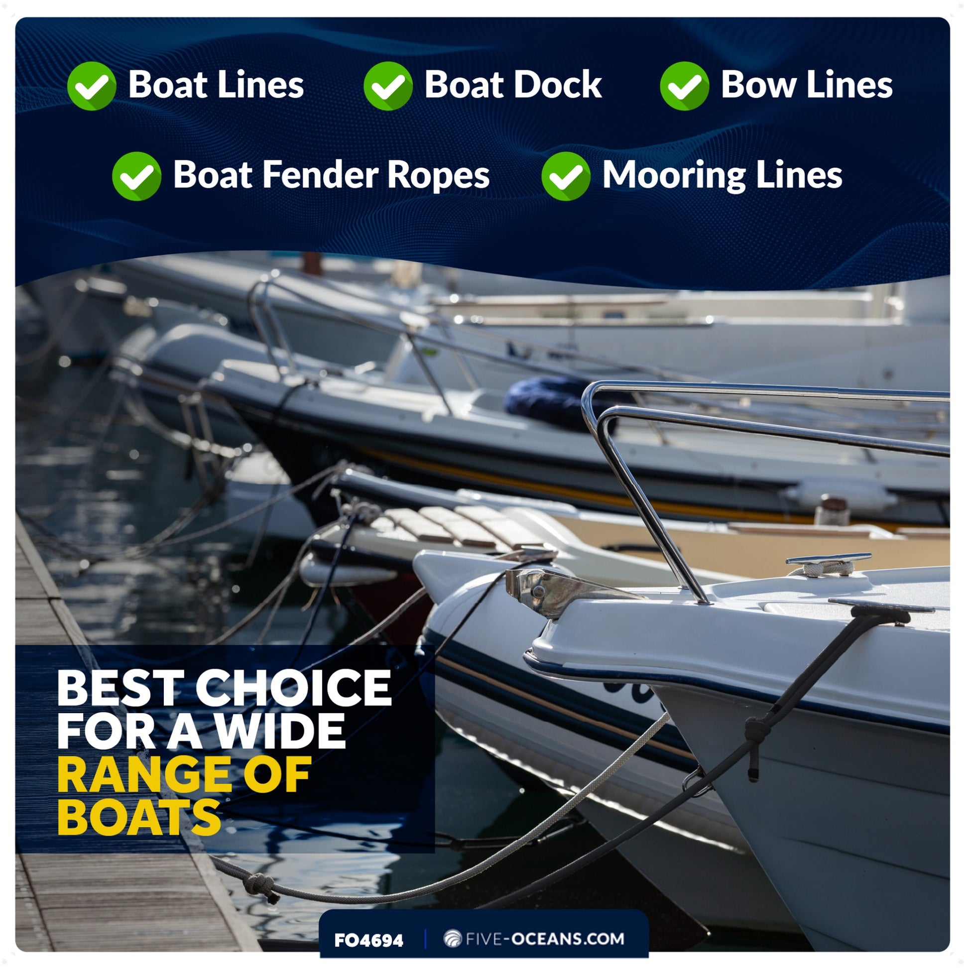 3/8" x 15' Boat Dock Lines with 12" Eyelet, Black Premium Double Braid Nylon, 4-Pack - FO4694 - Five Oceans