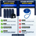 3/8" x 15' Dock Lines, Navy Blue, Double Braid Nylon, 8-Pack