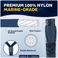3/8" x 15' Dock Lines, Navy Blue, Double Braid Nylon, 8-Pack