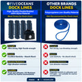 3/8" x 15' Dock Lines, Navy Blue, Double Braid Nylon, 4-Pack
