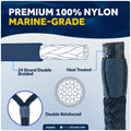 3/8" x 15' Dock Lines, Navy Blue, Double Braid Nylon, 4-Pack