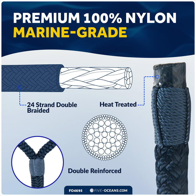 3/8" x 15' Dock Lines, Navy Blue, Double Braid Nylon, 4-Pack