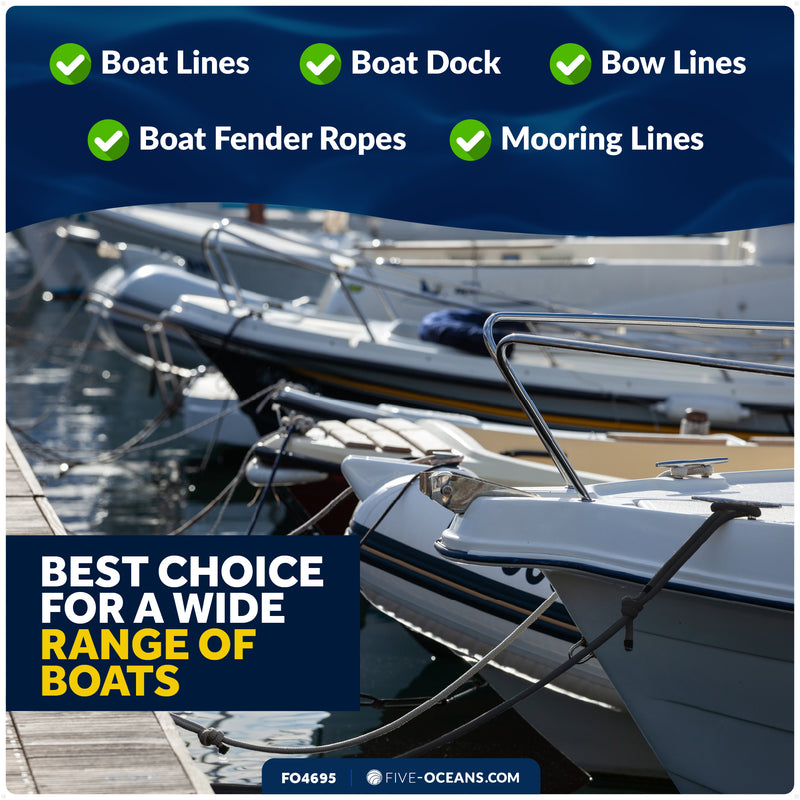 3/8" x 15' Dock Lines, Navy Blue, Double Braid Nylon, 4-Pack