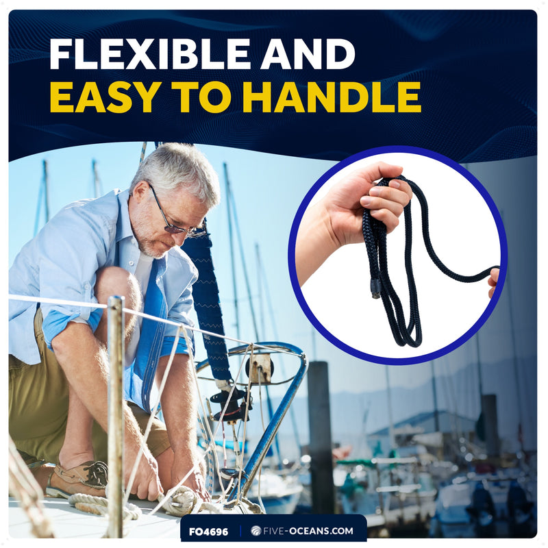 1/2" x 15' Dock Lines, Navy Blue, Double Braid Nylon, 4-Pack